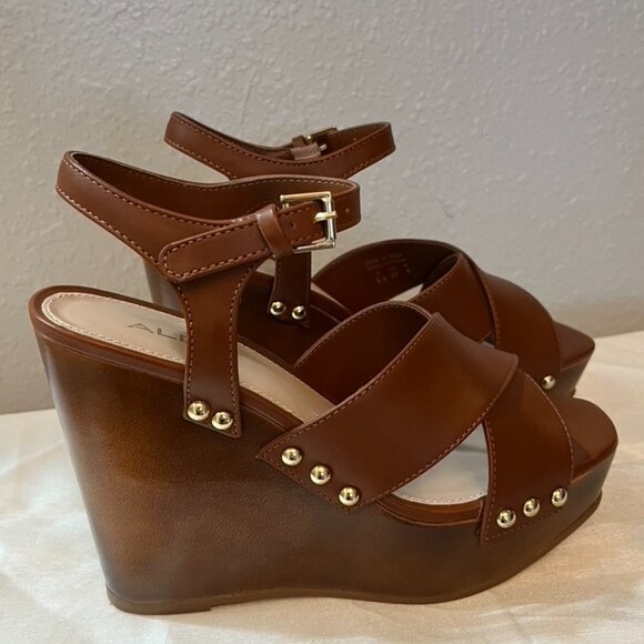 Aldo Brown Leather Wedge Sandals – Size 6.5 / 37 – Made in Brazil – NEW - Picture 9 of 10